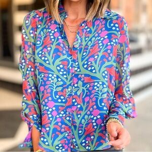 Entro Blue and Red Floral Blouse